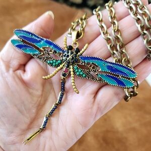 Gold and Blue‎ Dragonfly Necklace